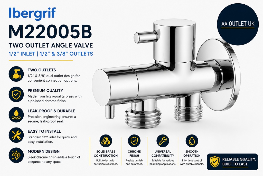 Ibergrif M22005B Two Outlet Angle Valve 1/2 3/8in Chrome Silver
