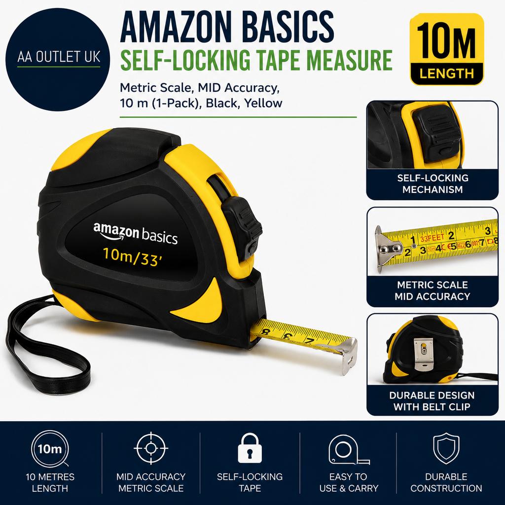 Amazon Basics Self Locking Tape Measure Metric Scale MID Accuracy 10m 1 Pack