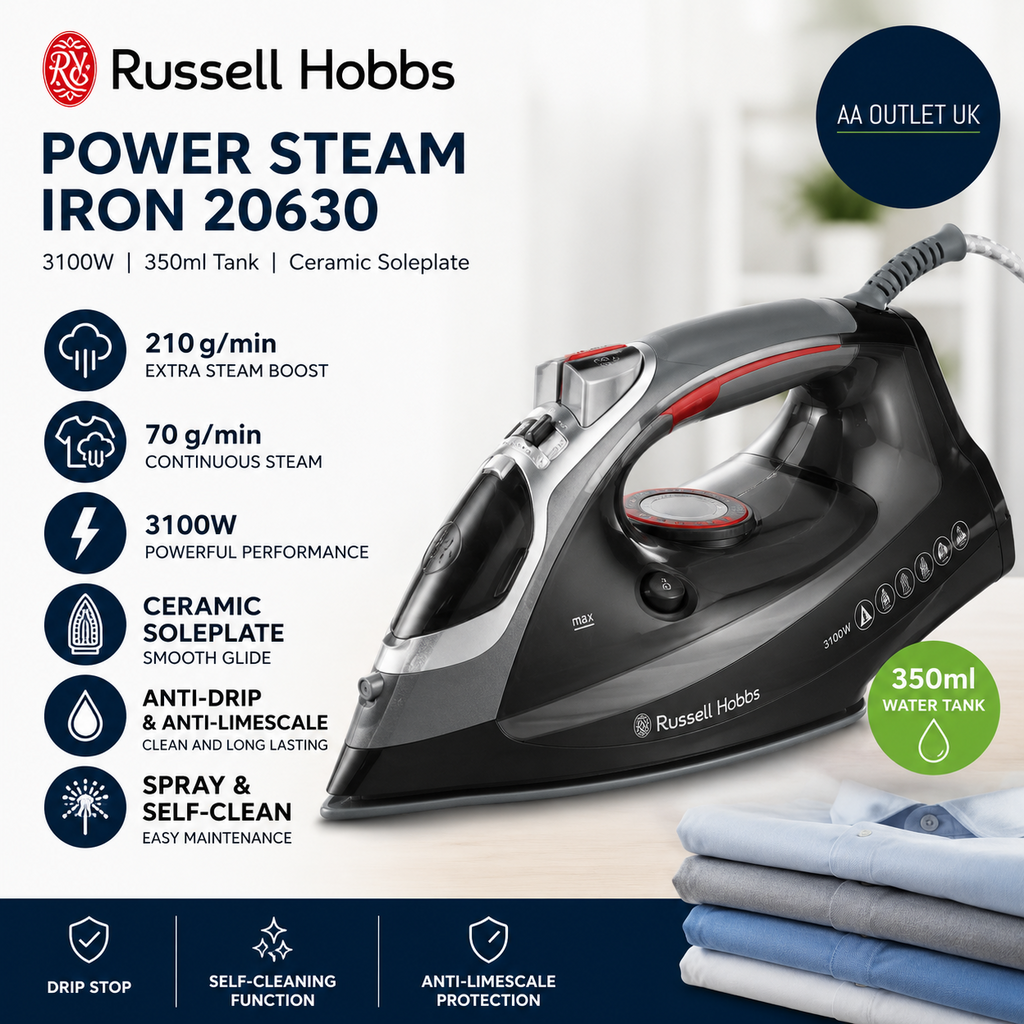 Russell Hobbs Steam Iron 3100W 210 g/min Extra Steam Boost Power Steam 20630