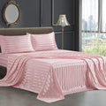 SiinvdaBZX 4 Pieces Satin Sheets Stripe Printed Queen Italian Style Silky Soft