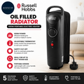Russell Hobbs 650W Oil Filled Radiator 5 Fin Portable Electric Heater Black