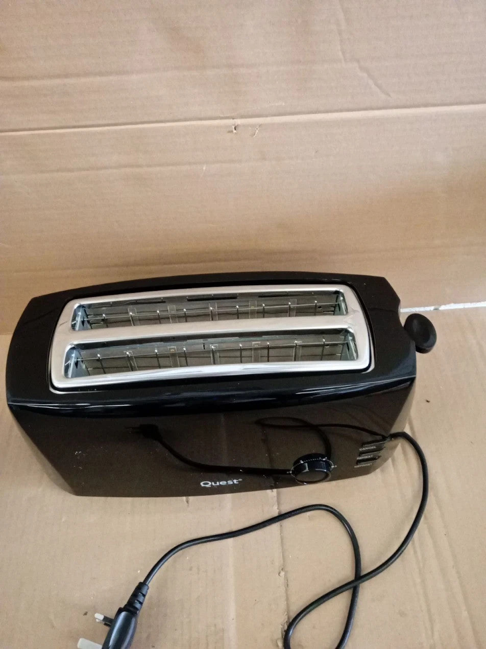 Quest 4 Slice Toaster Black Extra Wide Long Slots Crumpets Bagels 6 Settings
