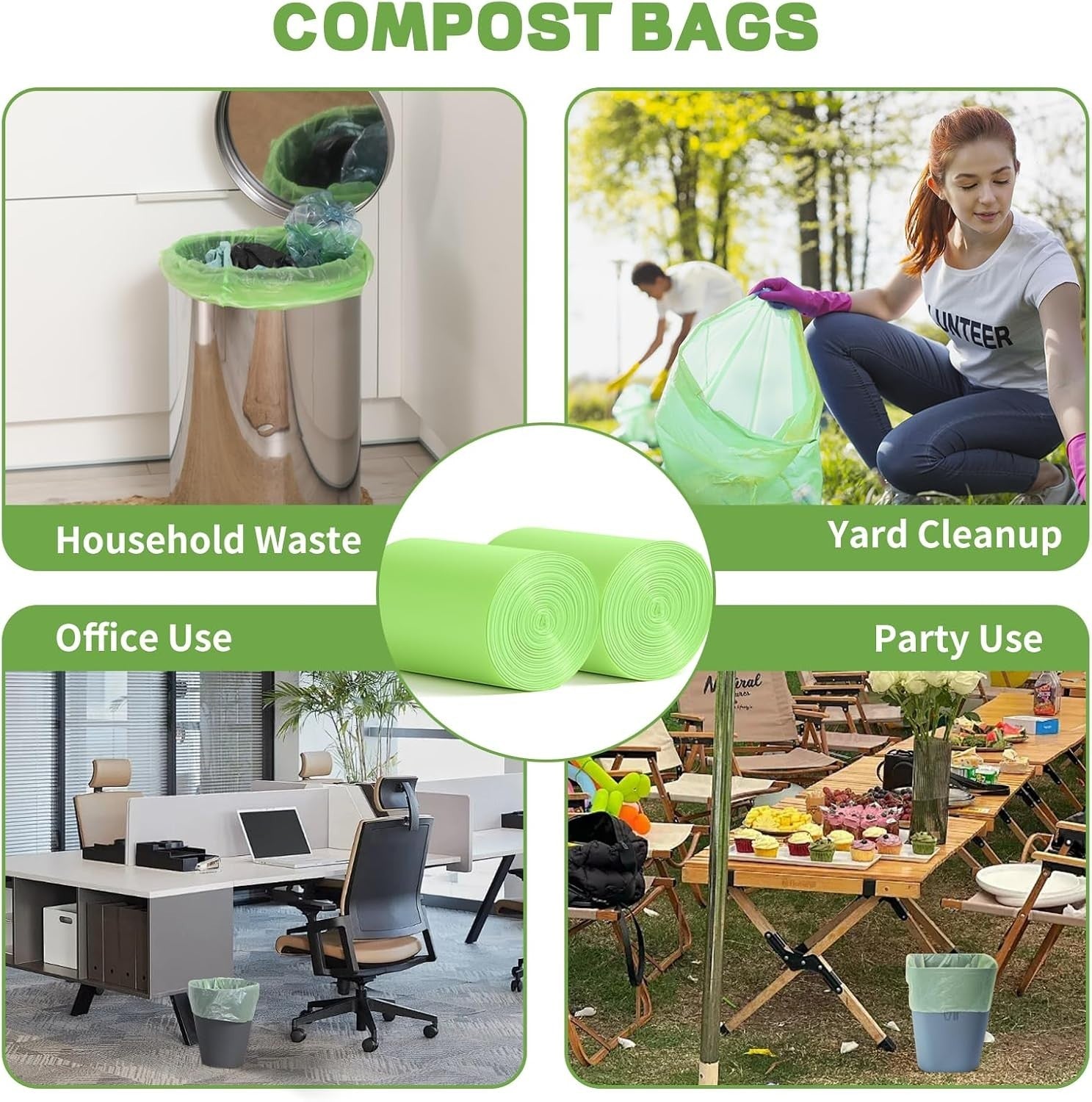 BODFPPC 50 Pack Biodegradable Bin Bags 50L Compostable Food Waste Green New