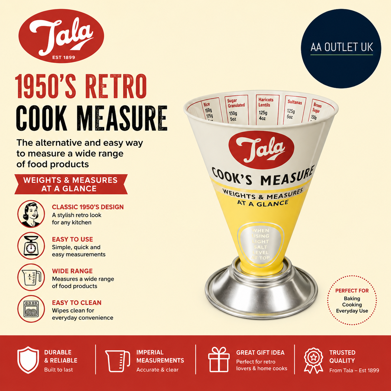Tala Yellow 1950s Retro Cook Measure Alternative Easy Measure Wide Range Food