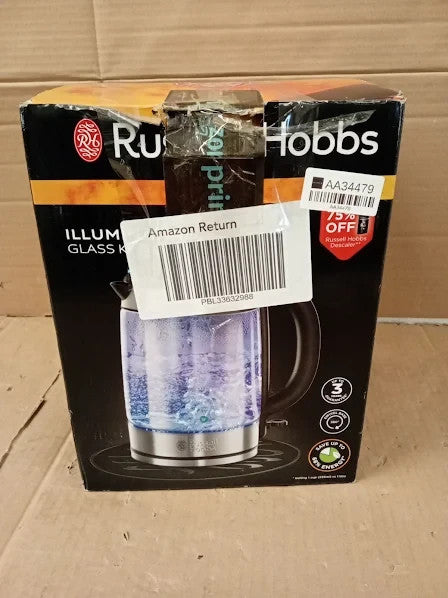 Russell Hobbs Illuminating 1.7L Electric Cordless Glass Kettle Black Brushed
