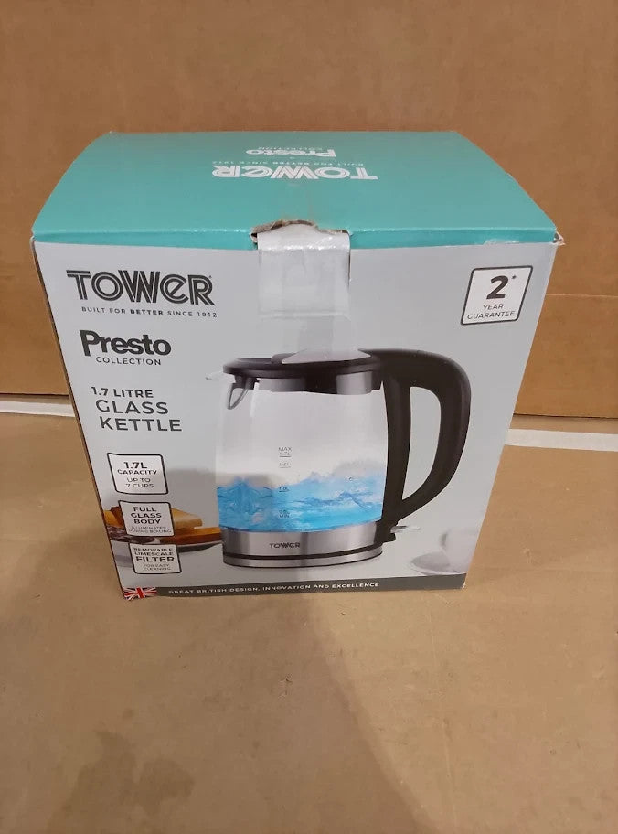 Tower PT10090BLK Illuminating Glass Kettle With Removable Filter 1.7L 2200w