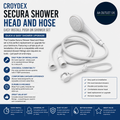 Croydex Secura Shower Head Easy Install Push On 1750mm Hose Length Wall Mounted