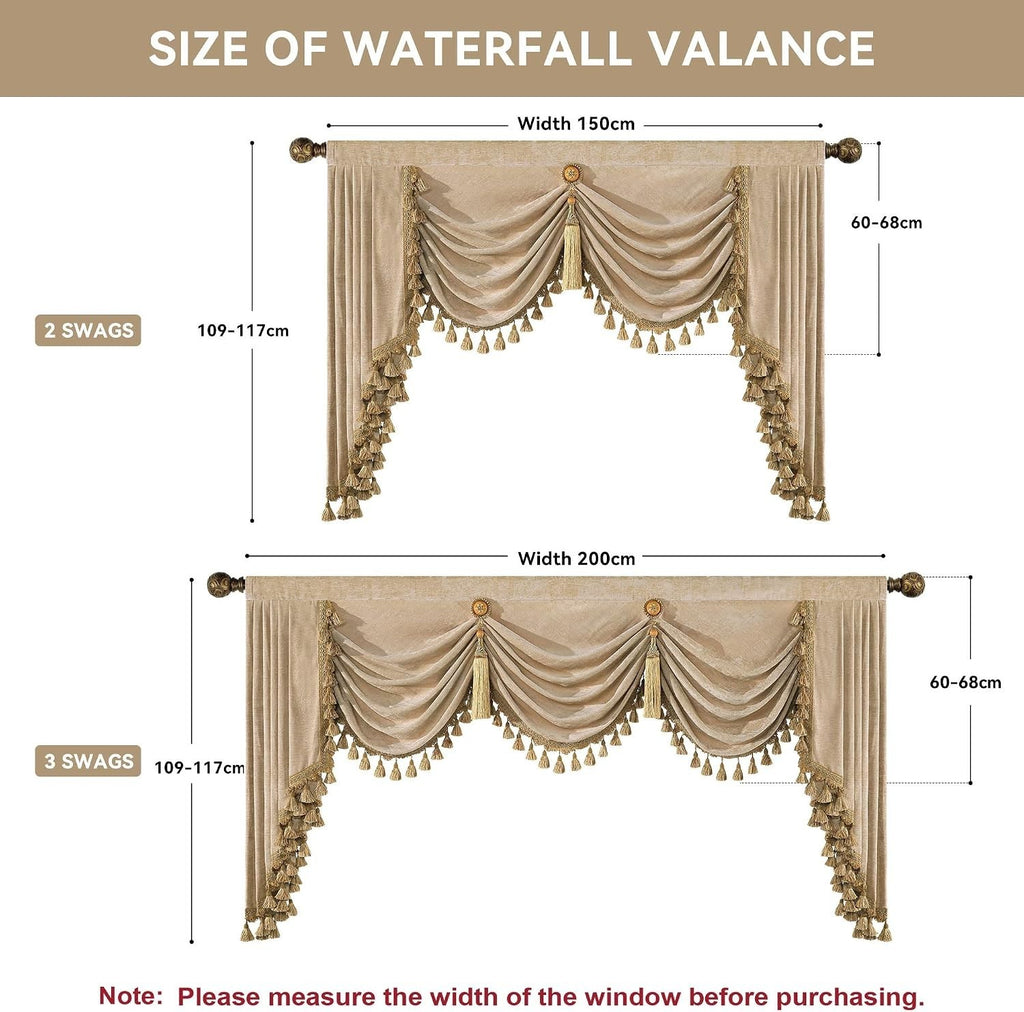 Topluxe Swag Valance Windows Chenille Beige Waterfall Tassels 114x200cm New
