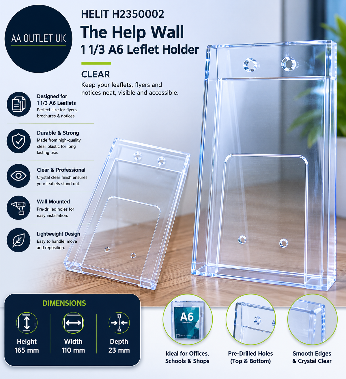 Helit H2350002 The Help Wall 1 1/3 A6 Leaflet Holder Clear Kunststoff