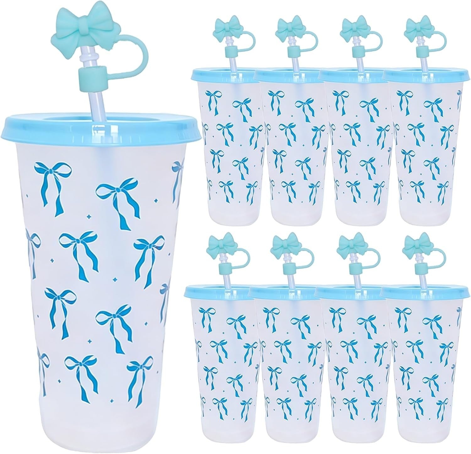 Dididudi 8Pcs 24oz Bow Plastic Cups Lids Straws 710ML PP Reusable Tumblers New