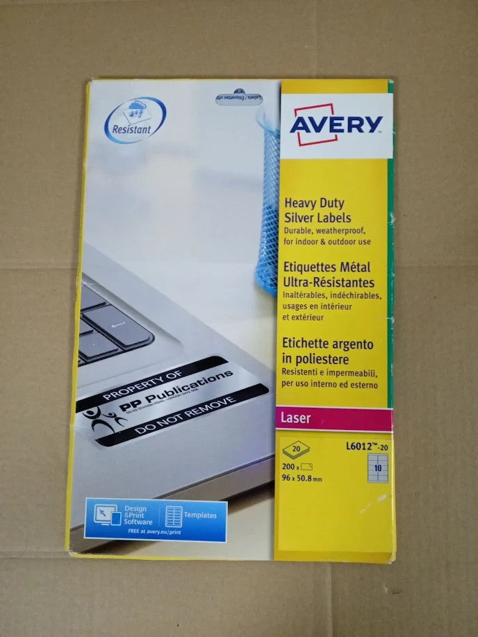 Avery L6012-20 Silver Heavy Duty Extra Strong Adhesive Labels 96x50.8mm New