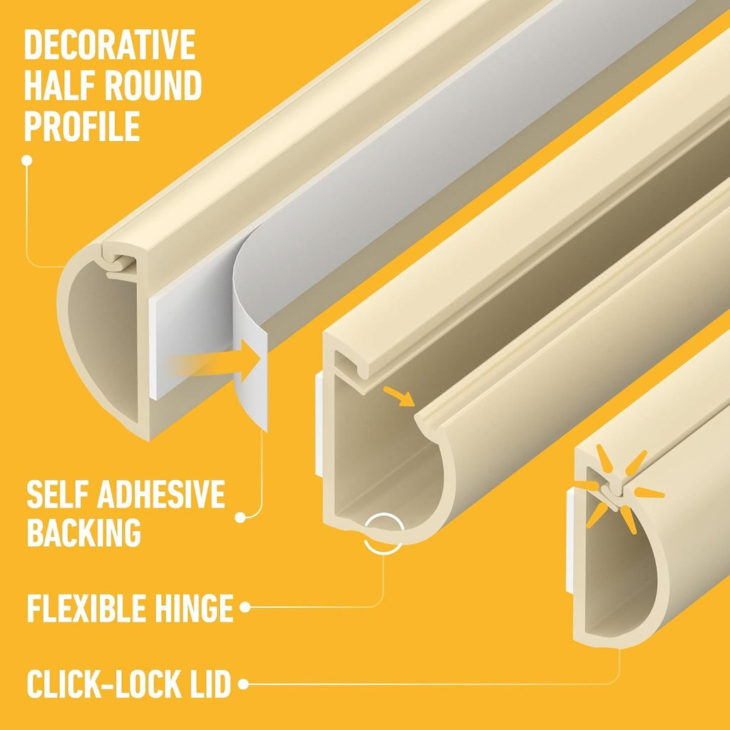 D Line 20x10mm Cable Trunking 4m Self Adhesive Wire Cover Magnolia Durable New