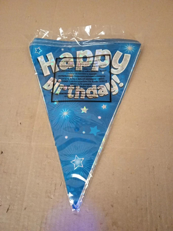 Happy Birthday Blue Holographic Party Bunting Banner 11 Flags 3.9m New