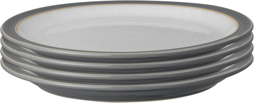 Denby Elements Medium Fossil Grey Plates Set 4 Dishwasher Microwave New