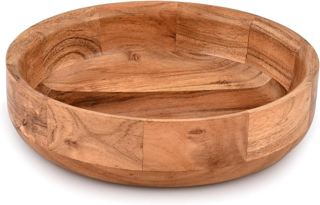 Kaizen Casa Wooden Round Shaped Serving Bowl For Fruit Dessert Platter 24cm New