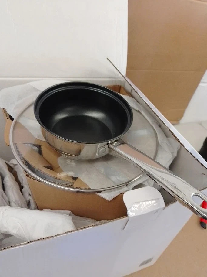 Argos Home Essentials 9 Piece Stainless Steel Pan Set Glass Lids Silver New