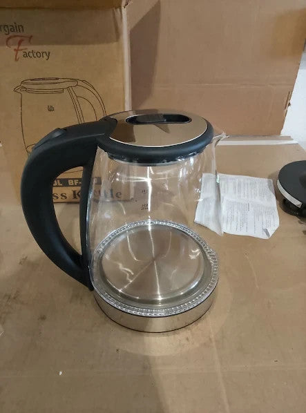 Bargain Factory Electric Kettle Glass 2L 1800W Fast Boil BPA Free Quiet New