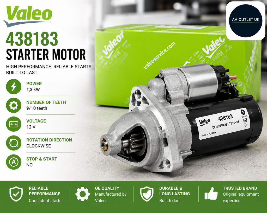 VALEO 438183 Starter Power 1.3kW Stop Start NO Number Teeth 9/10 12V CLOCKWISE