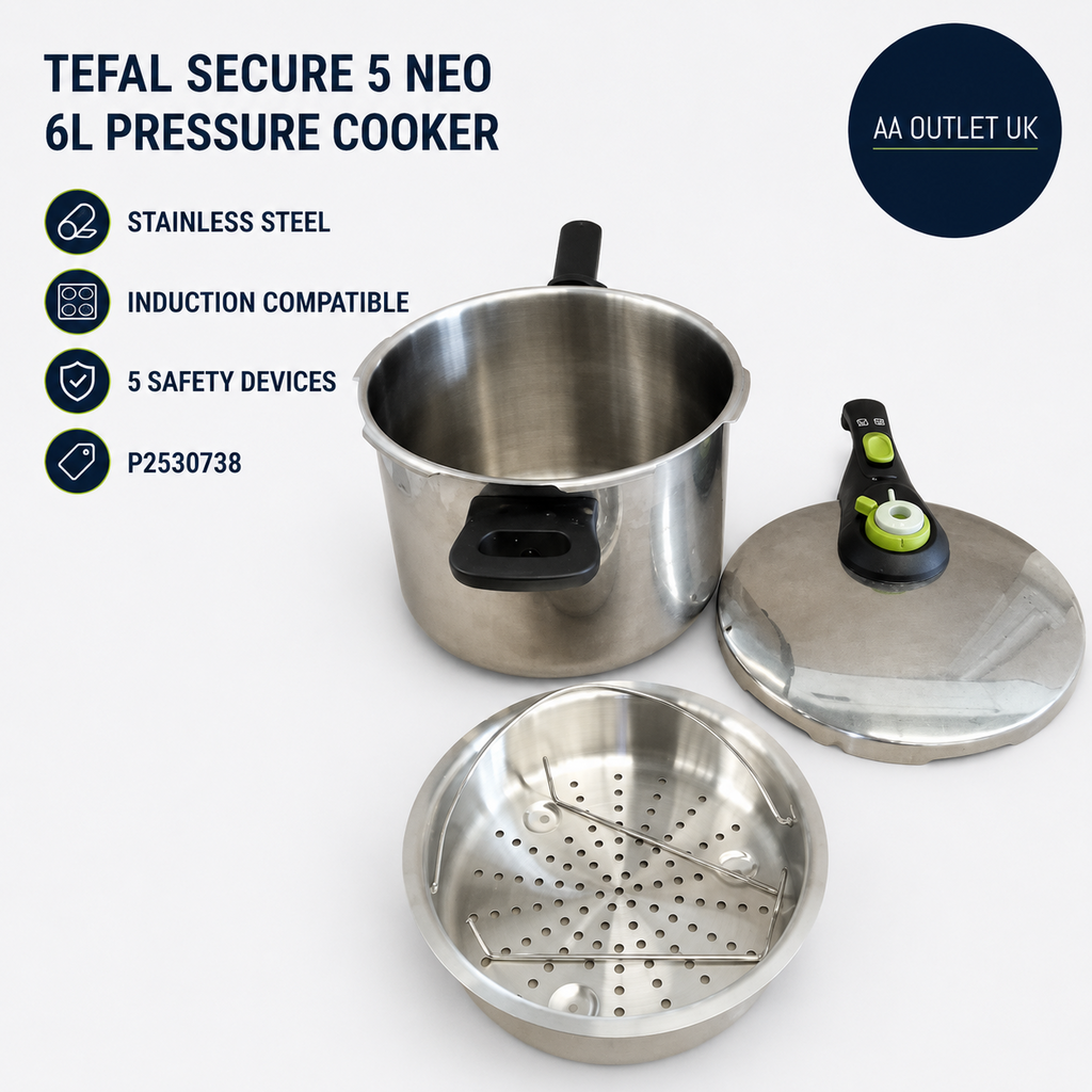 Tefal Secure 5 Neo Stainless Steel Pressure Cooker 6L Induction Compatible