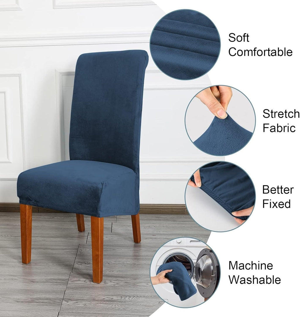 CMAKER Velvet Dining Chair Covers 2 Pieces Stretch High Back Covers Black New