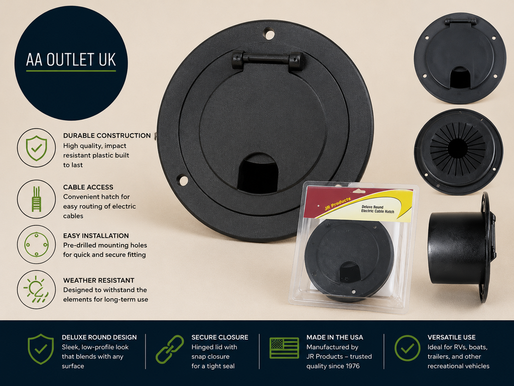 JR Products 541-3-A Deluxe Round Electric Cable Hatch Black Back Durable Design