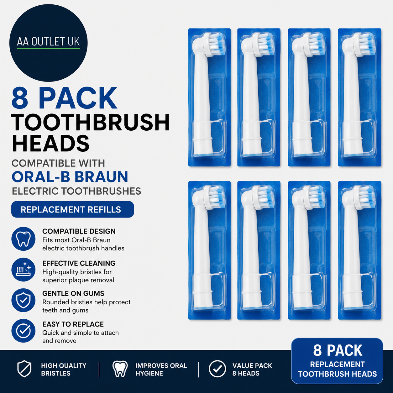 Pack Toothbrush Heads Compatible Oral B Braun Electric Replace 8pc New