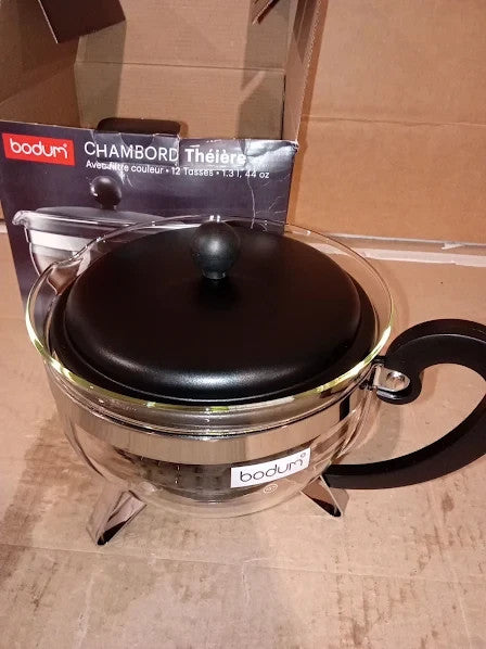 Bodum Chambord Teapot Coloured Plastic Filter 44oz Black 6.61x9.17x6.61in New