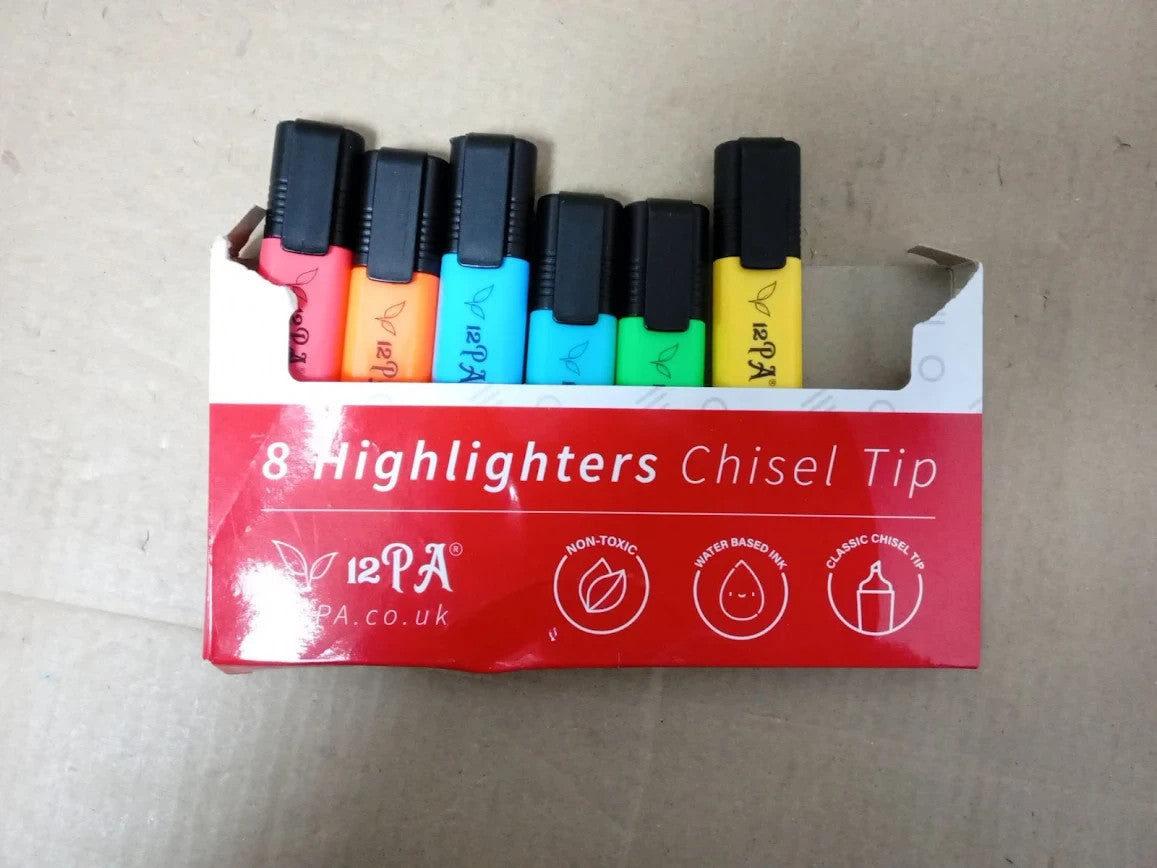 12PA 6pc Chisel Tipped Highlighters Multicolor Non Toxic Work Or School