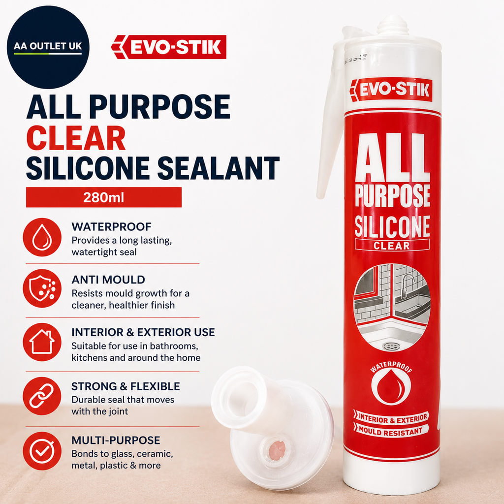 EVO STIK All Purpose Clear Silicone Sealant 280ml Shower Bathroom Anti Mould