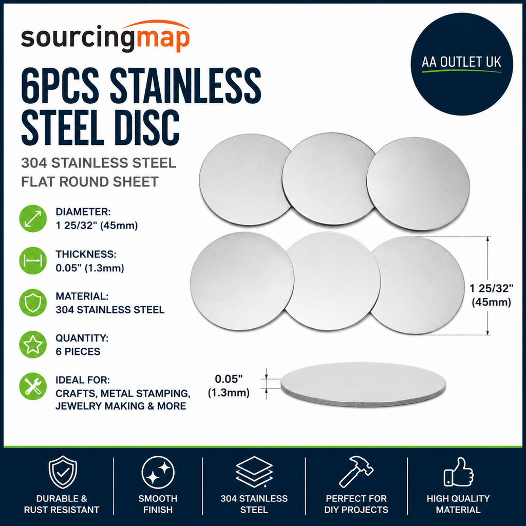 Sourcing map 6 Pieces Stainless Steel Disc 1 25/32" 45mm Dia 0.05"1.3mm New