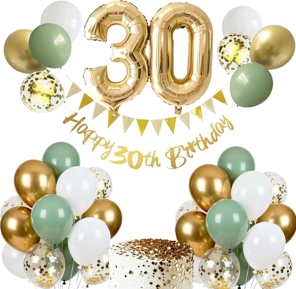 Hyballustw 30th Birthday Decorations Women Men Sage Green Banner New