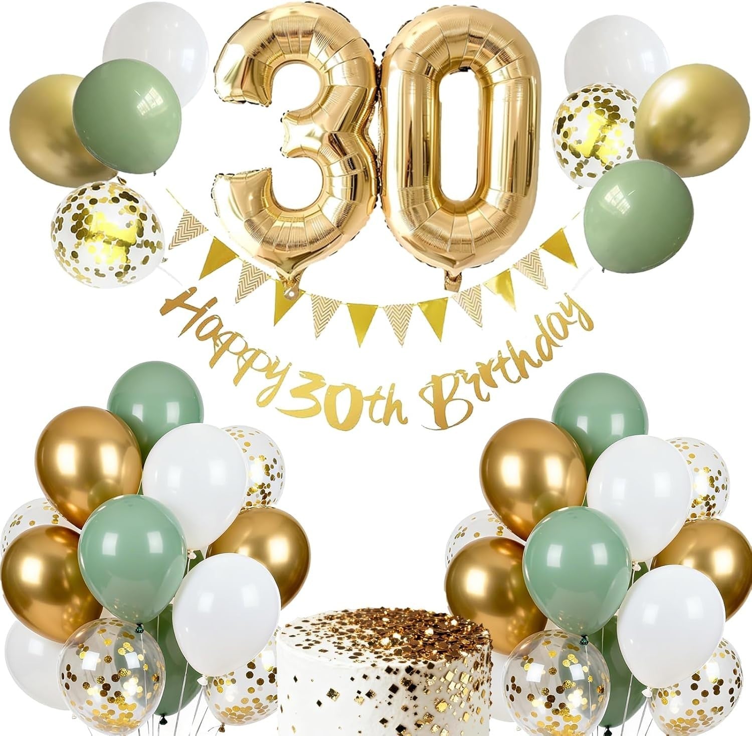 Hyballustw 30th Birthday Decorations Women Men Sage Green Banner New