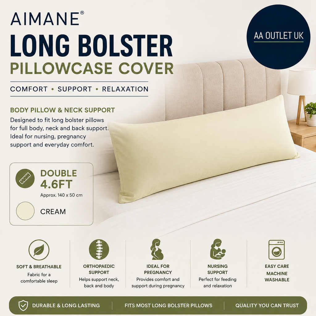 Aimane Long Bolster Pillowcase Cover Body Pillow Neck Support 4.6FT Cream