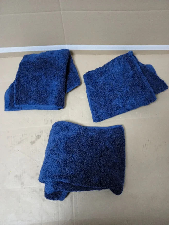 White Classic Hotel Collection Navy Blue Cotton Bathroom Towels 3 Pieces Set New