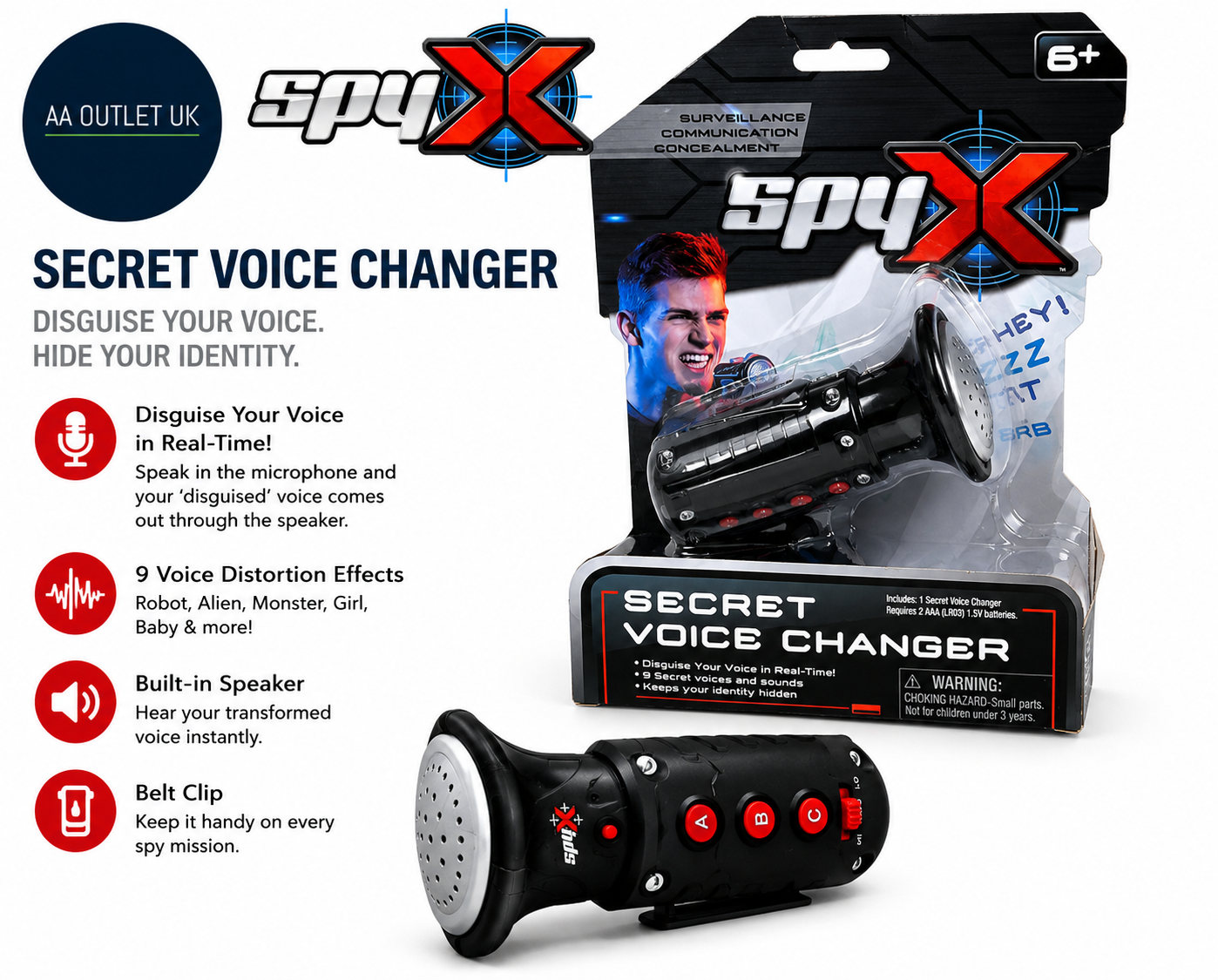 SpyX Secret Voice Changer Kids Electronic Fun Spy Audio Megaphone Toy Disguise