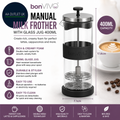 Bonvivo Manual Milk Frother Glass Jug 400ml Handheld Stainless Steel