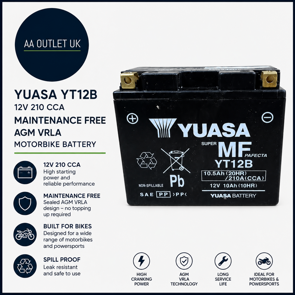 Yuasa YT12B 12V 210 CCA Maintece Free AGM VRLA Motorbike Battery Black