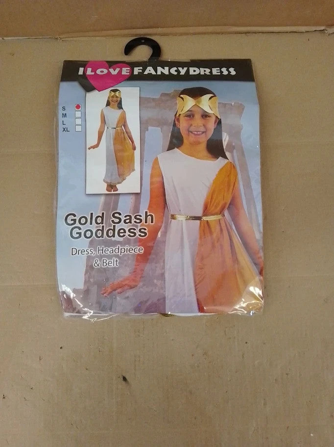 Girls Roman Goddess Costume Small White Tunic Dress Gold Sash Golden Laurel New