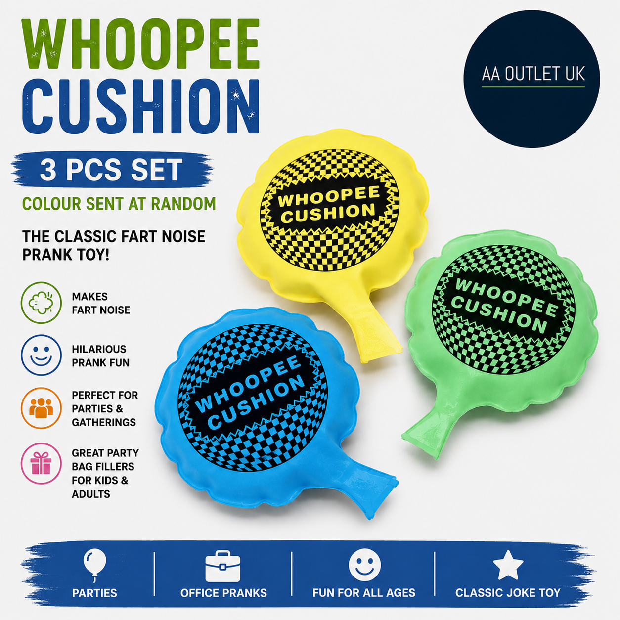 Henyall 3Pcs Whoopee Cushion Colour Sent Random Fart Makes Noise Trick Joke Toys