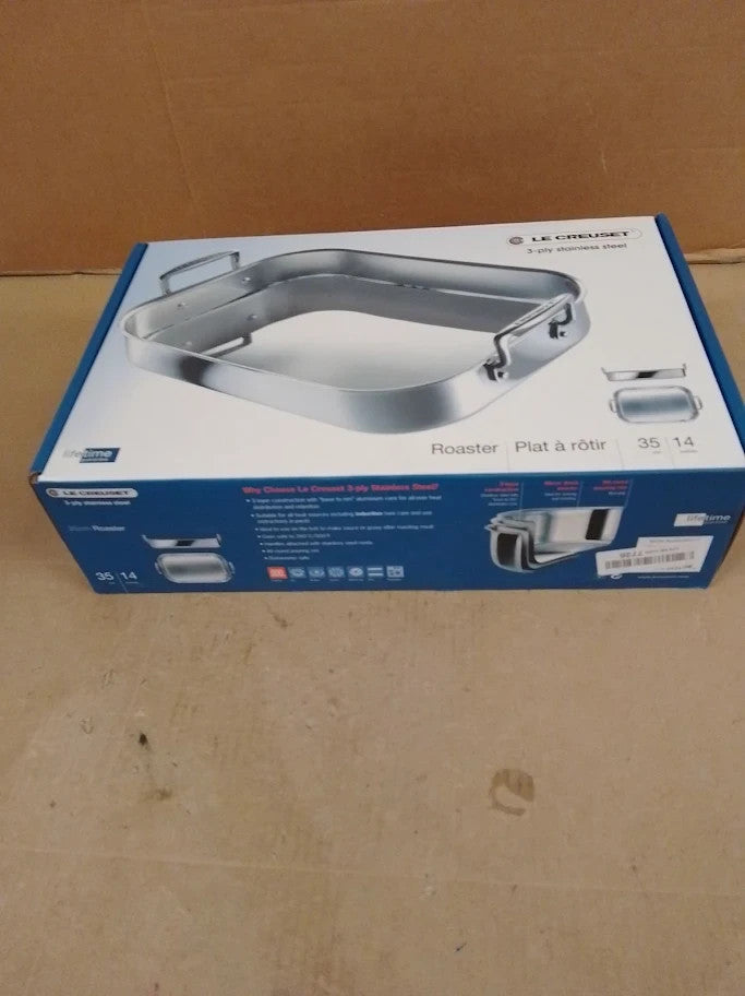 Le Creuset 3 Ply Stainless Steel Rectangular Roaster 35cm Silver 96102270000 New