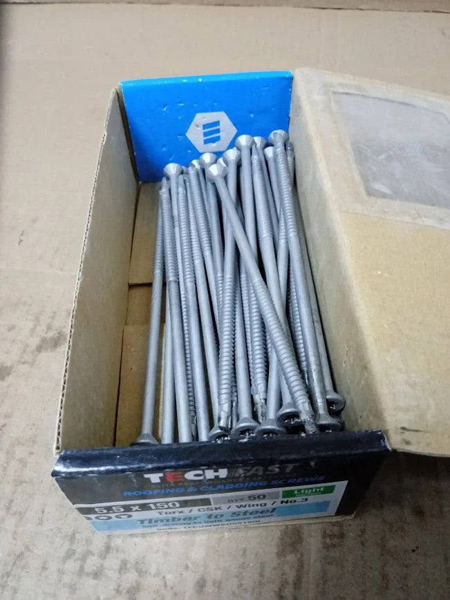 TechFast Light Duty Timber Steel Roofing Screws 5.5x150mm Elementech Threaded