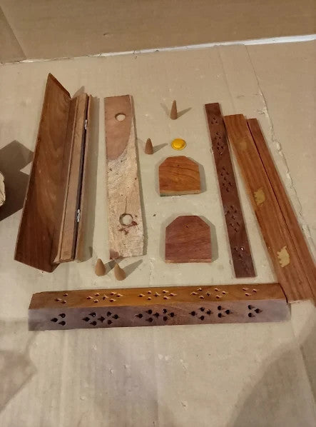 Simply Wooden Incense Joss Stick Cone Holder Smoke Box Rosewood 31.2x5.6cm New