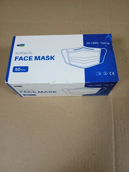 Type IIR Fluid Resistant Surgical Disposable Face Masks 3 Ply Pack 50 New