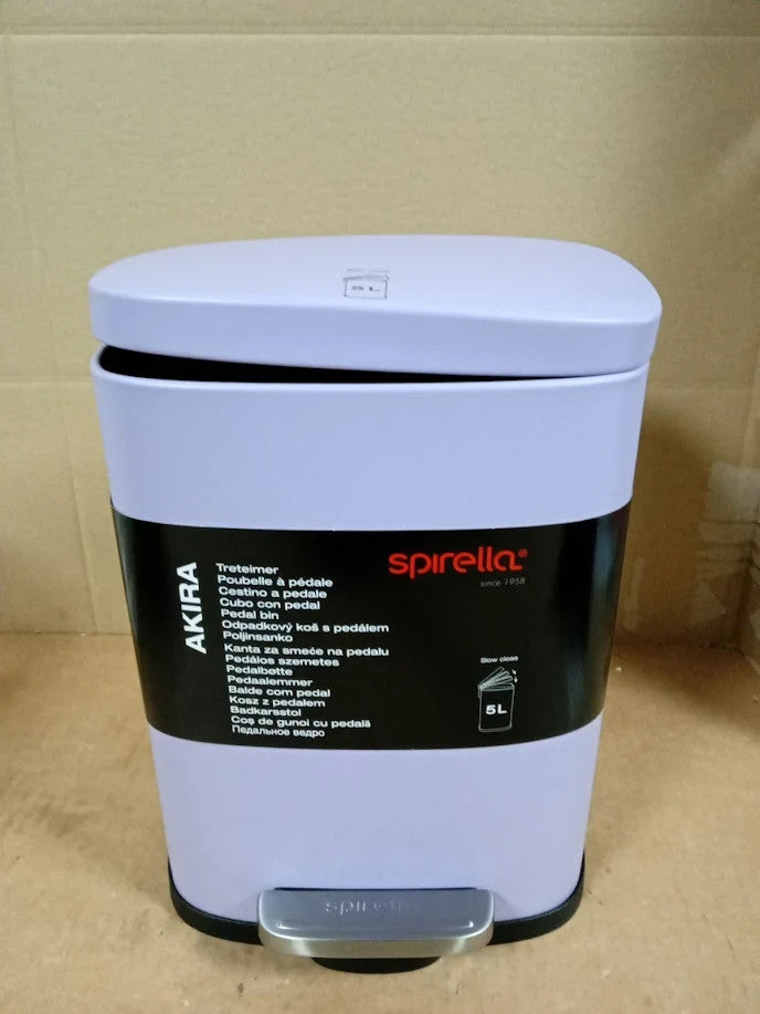 Spirella Akira Pedal Bin 5L Stainless Steel Soft Close Fall Brake Matt Lavender