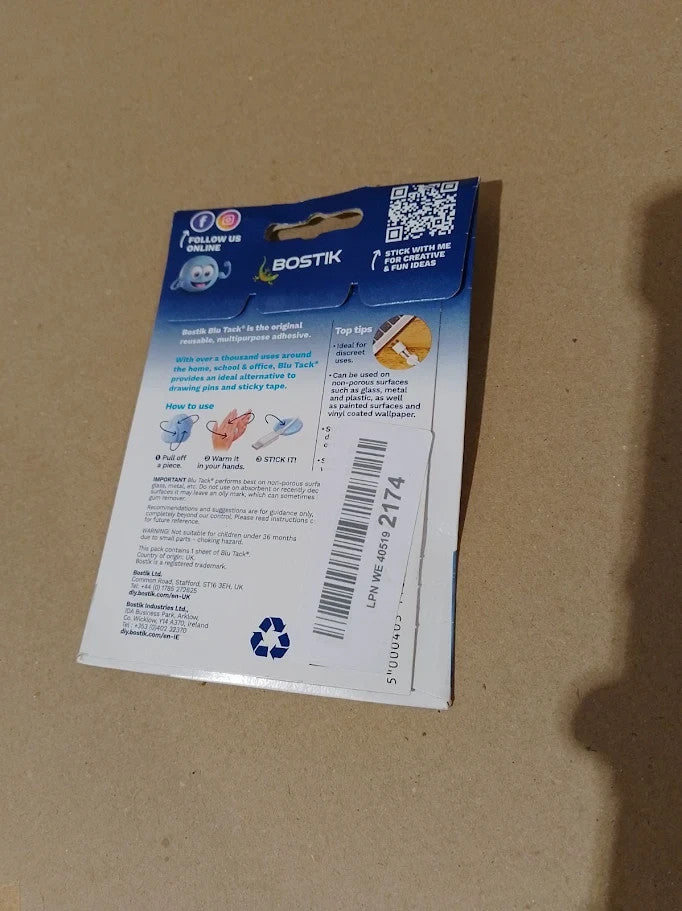 Bostik Blu Tack White Handy Size Multipurpose Reusable Adhesive Clean Safe New