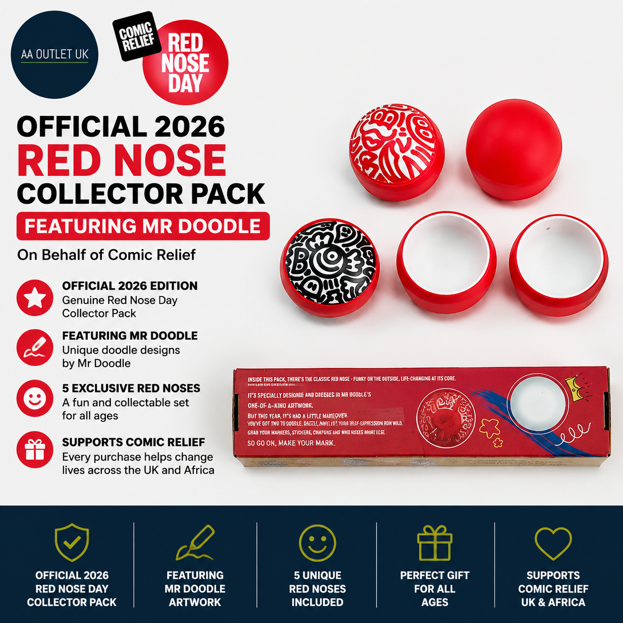 Official 2026 Red Nose Collector Featuring Mr Doodle On Behalf Of Comic Relief