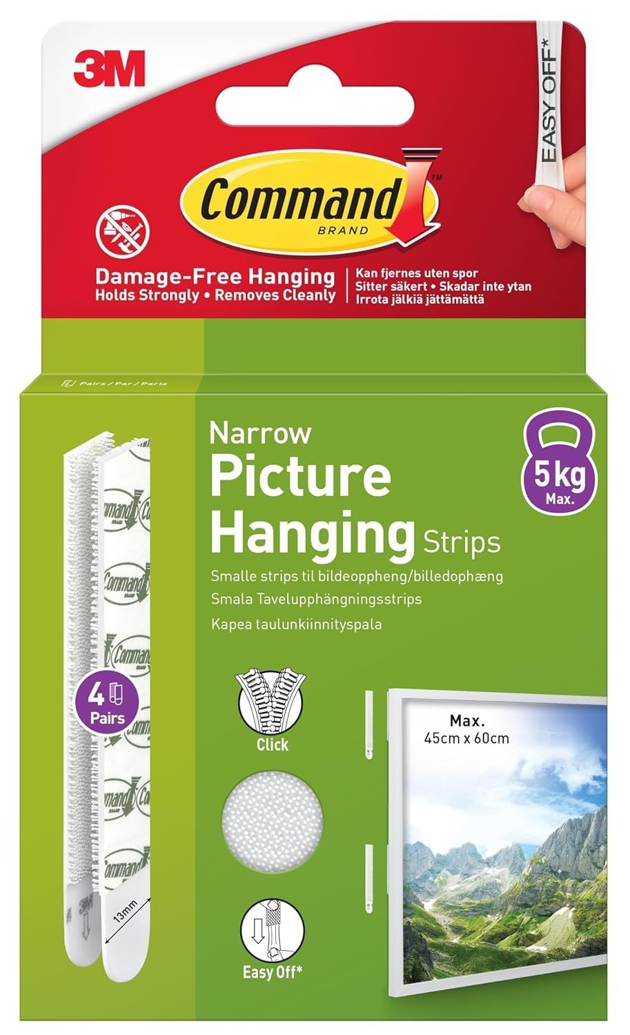 Command Narrow Picture Hanging White 4 Pairs 8 Adhesive Strips Indoor Wall New
