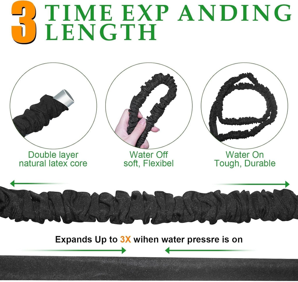 Expandable Garden Black Hose 100ft Flexible 3/4 1/2in Solid Brass Fittings New