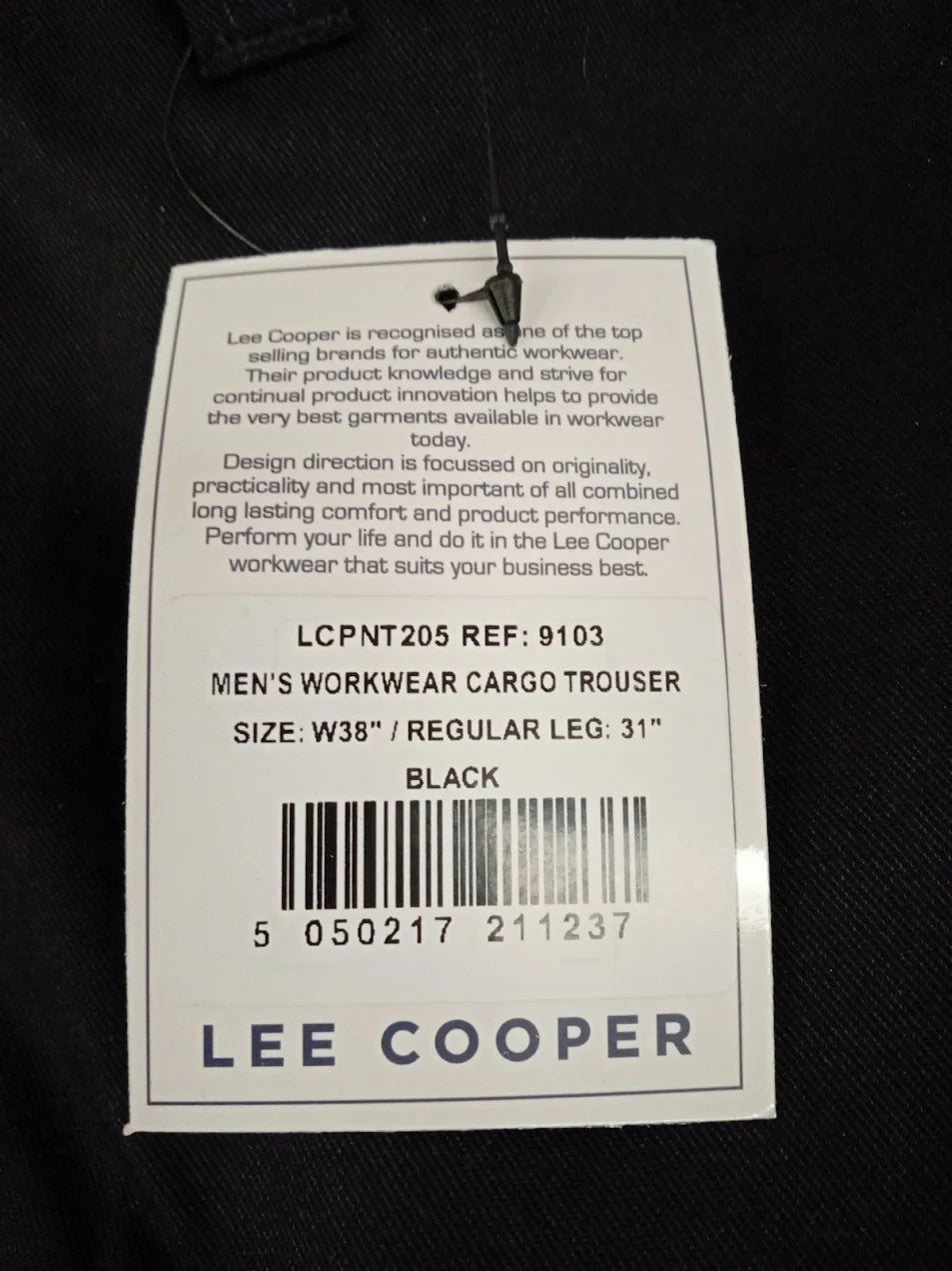 Lee Cooper Mens Cargo Trousers Multi Pocket Safety Workwear Pant 38W / 31L Black