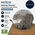 Moen Velocity Chrome Two Function Rain Shower 8in Showerhead Immersion S6320